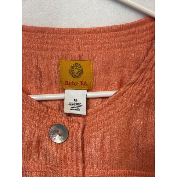 Ruby Rd. Womens Metallic Orange Button-Front Jacket 3/4 Sleeve Size 12 - Picture 2 of 8